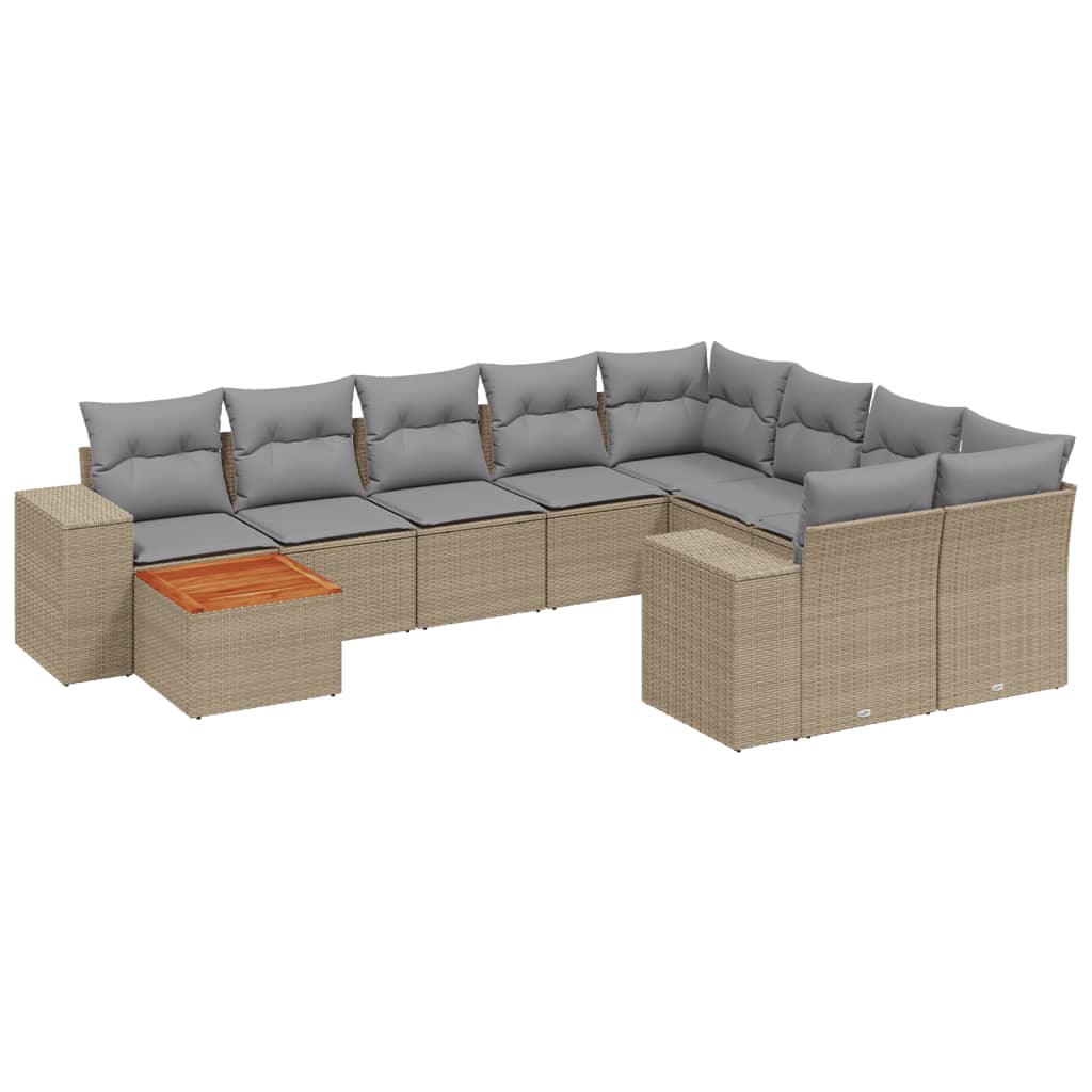 sofasæt til haven 10 dele med hynder polyrattan beige