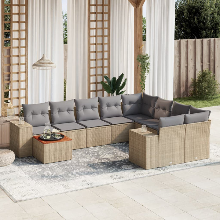 sofasæt til haven 10 dele med hynder polyrattan beige