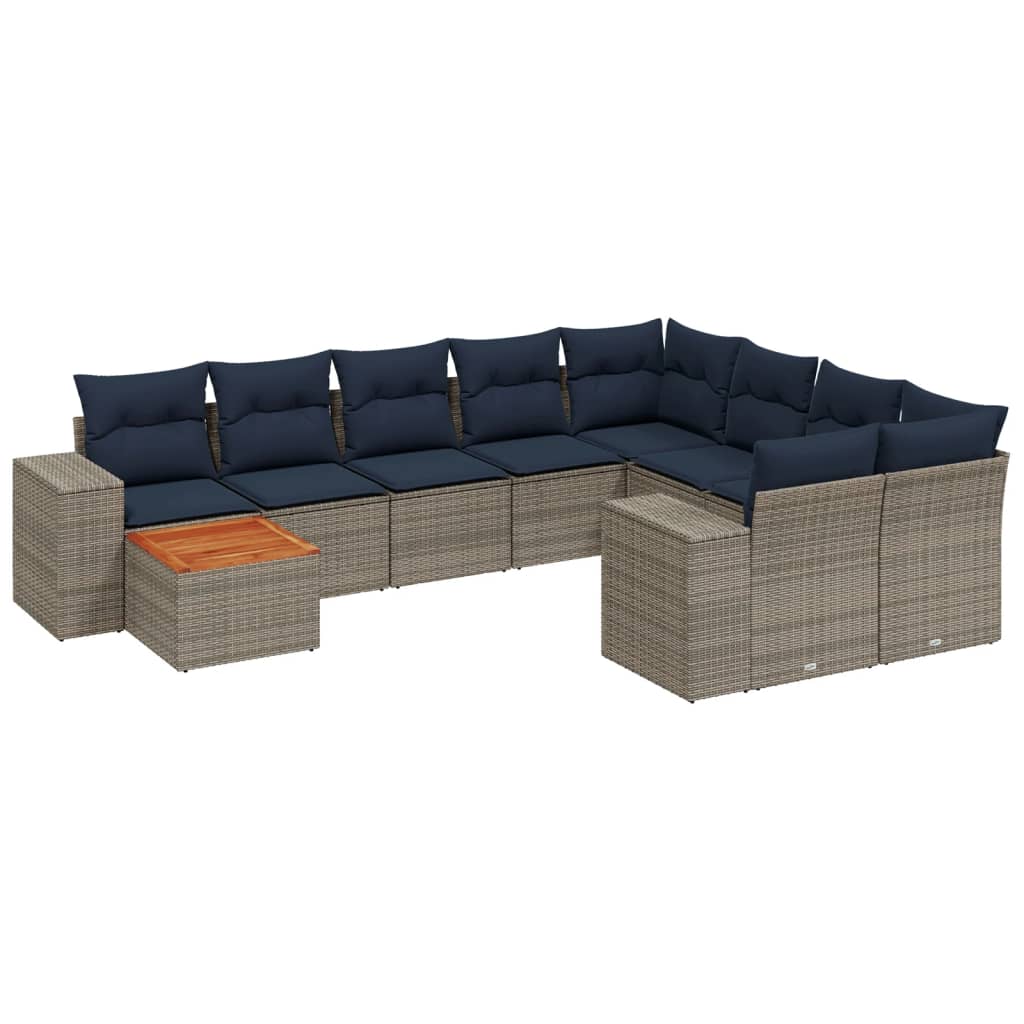 havesofasæt med 10 dele og hynder grå polyrattan