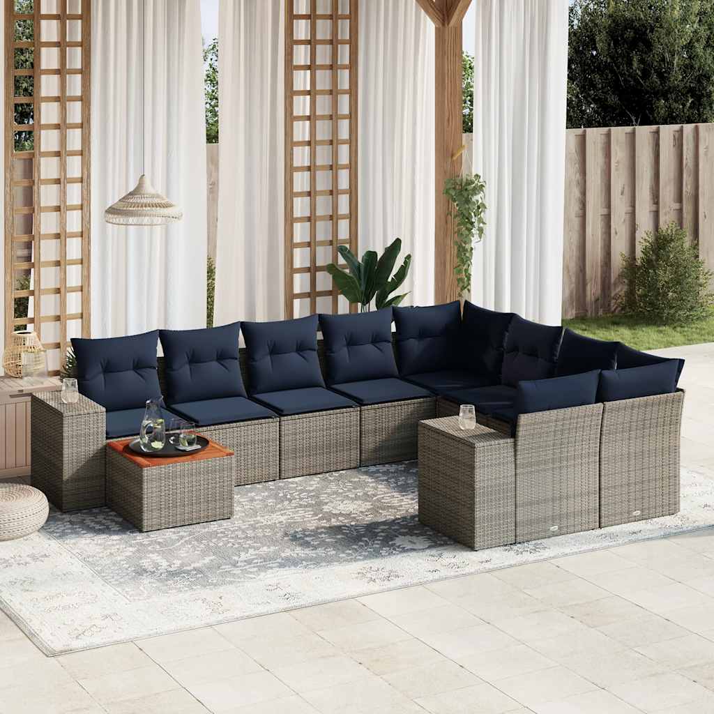 havesofasæt med 10 dele og hynder grå polyrattan