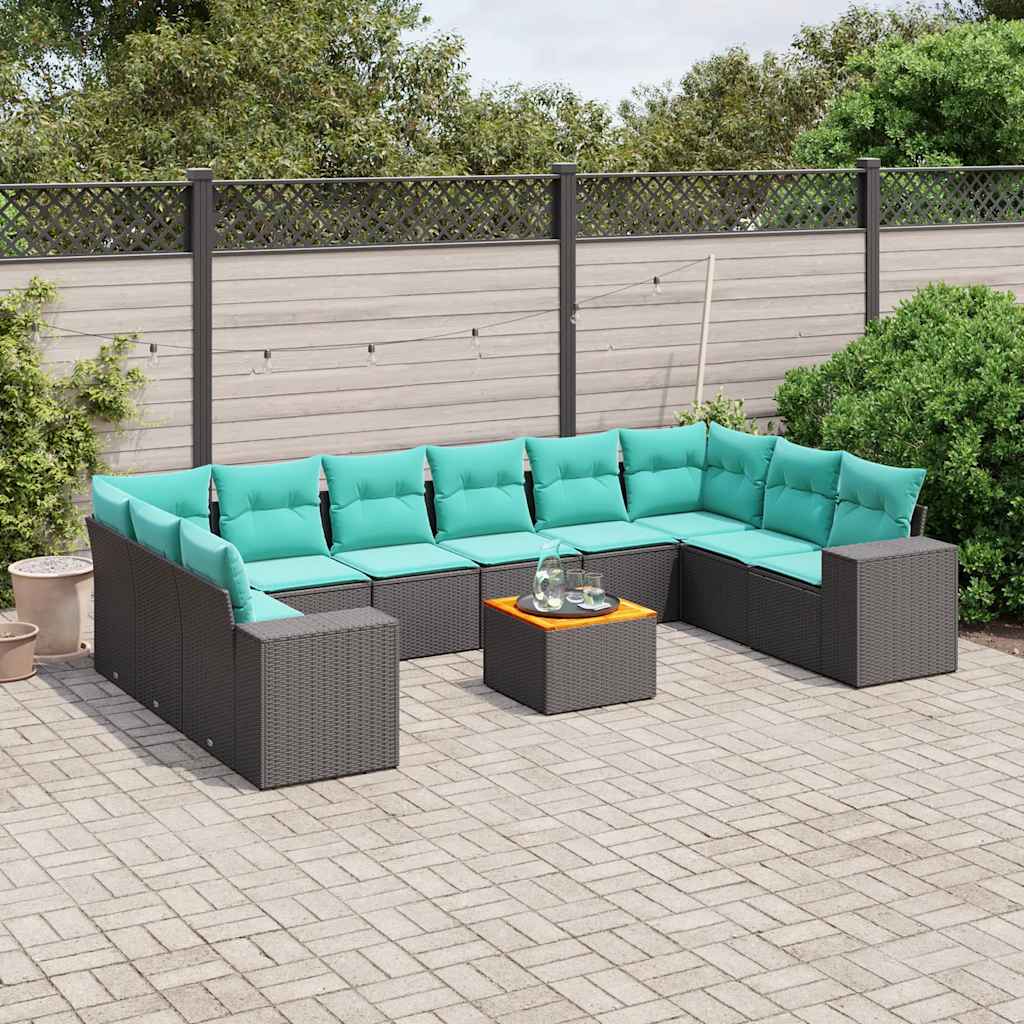 11-delt havesofasæt med hynder sort polyrattan