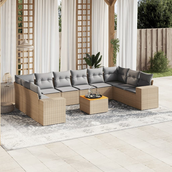 sofasæt til haven 11 dele med hynder polyrattan beige