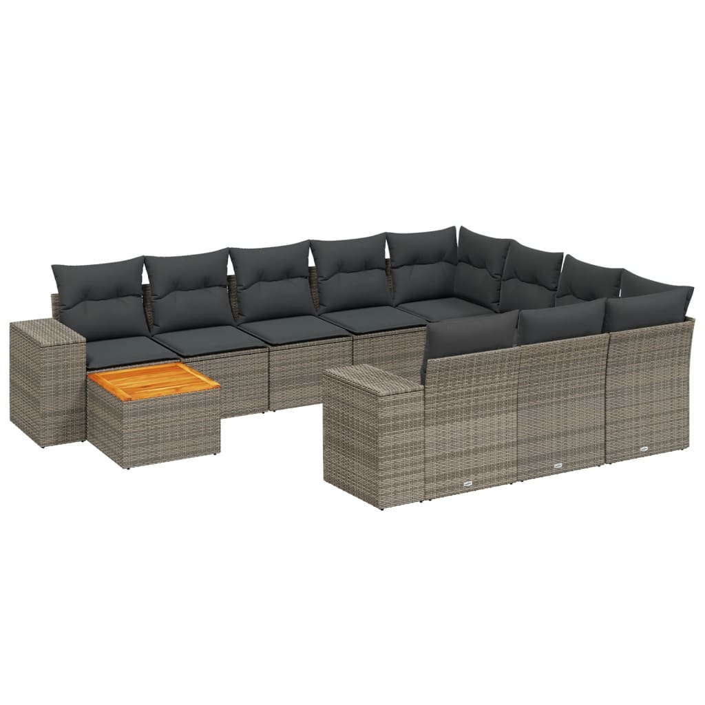 loungesæt til haven 11 dele med hynder polyrattan grå