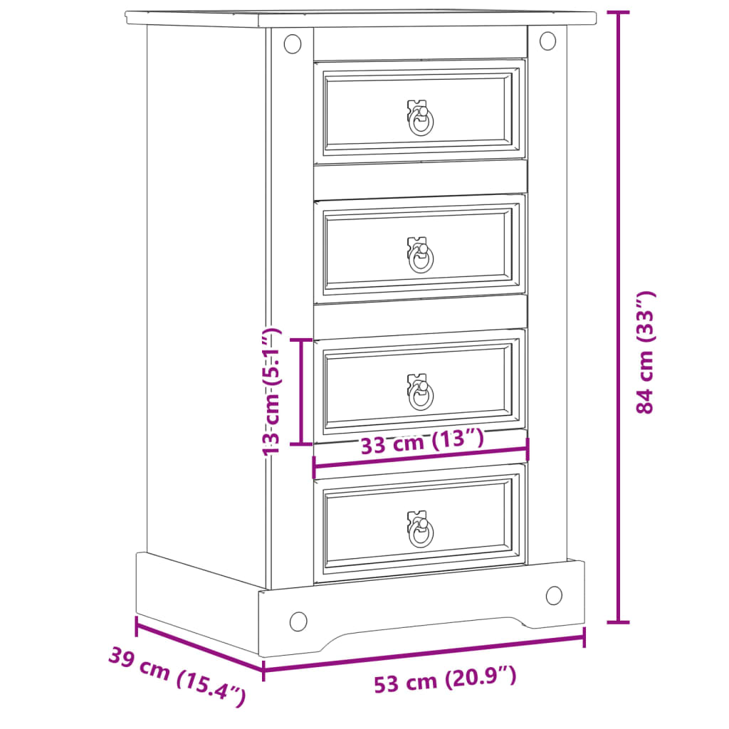 sengebord Corona 53x39x84 cm massivt fyrretræ