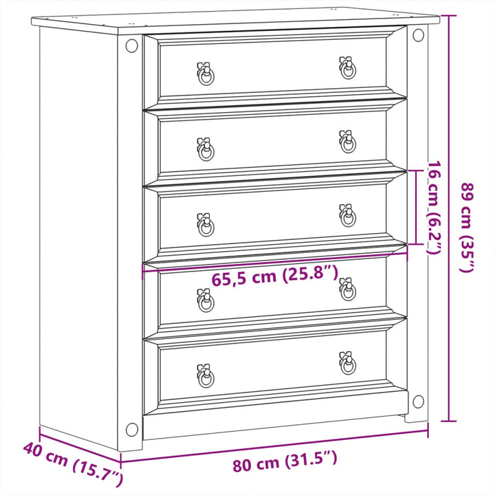 kommode Corona 80x40x89 cm massivt fyrretræ