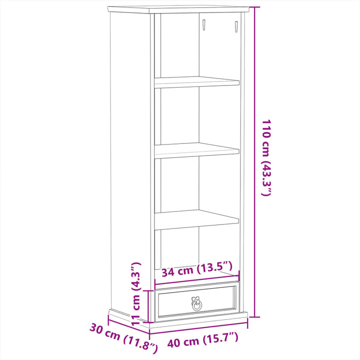 reol Corona 40x30x110 cm massivt fyrretræ