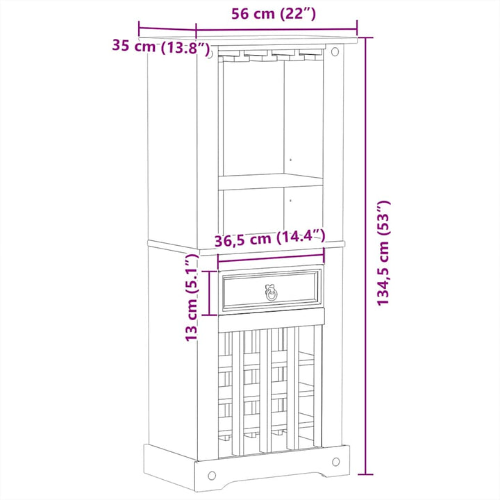 vinreol Corona 56x35x134,5 cm massivt fyrretræ