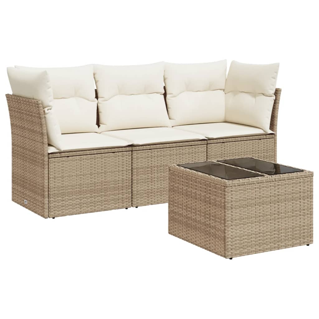 sofasæt til haven 4 dele med hynder polyrattan beige