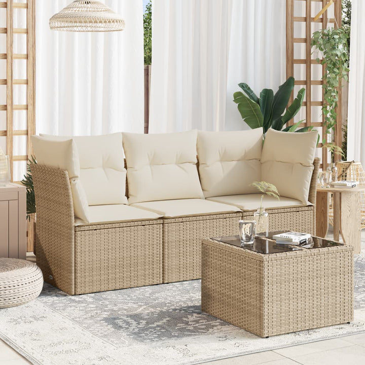sofasæt til haven 4 dele med hynder polyrattan beige