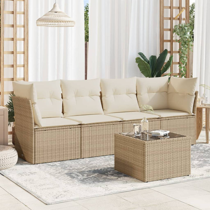 sofasæt til haven 5 dele med hynder polyrattan beige