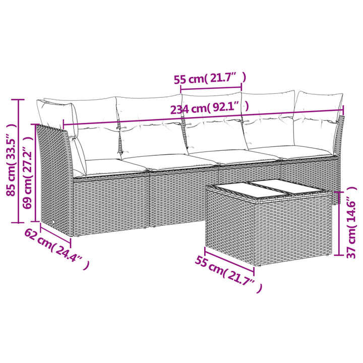 sofasæt 5 dele med hynder polyrattan lysegrå