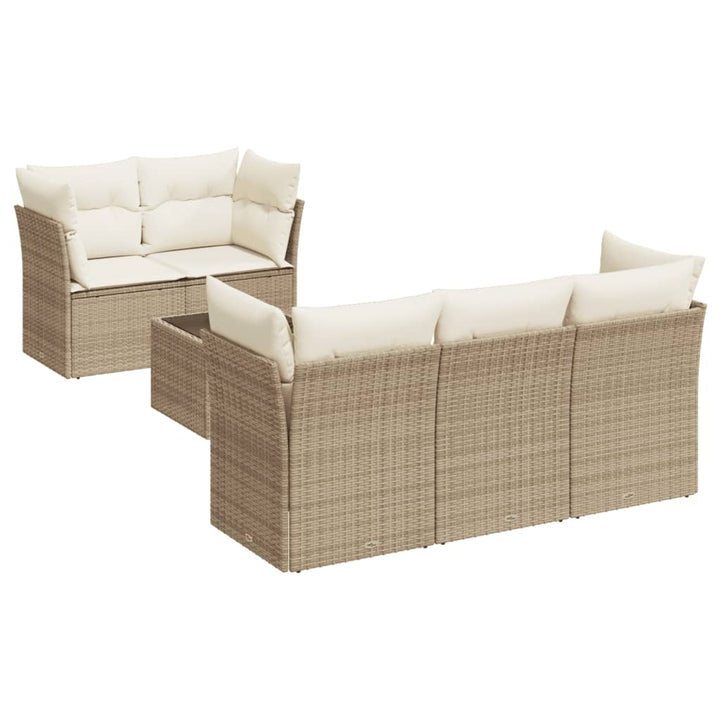 sofasæt til haven 6 dele med hynder polyrattan beige