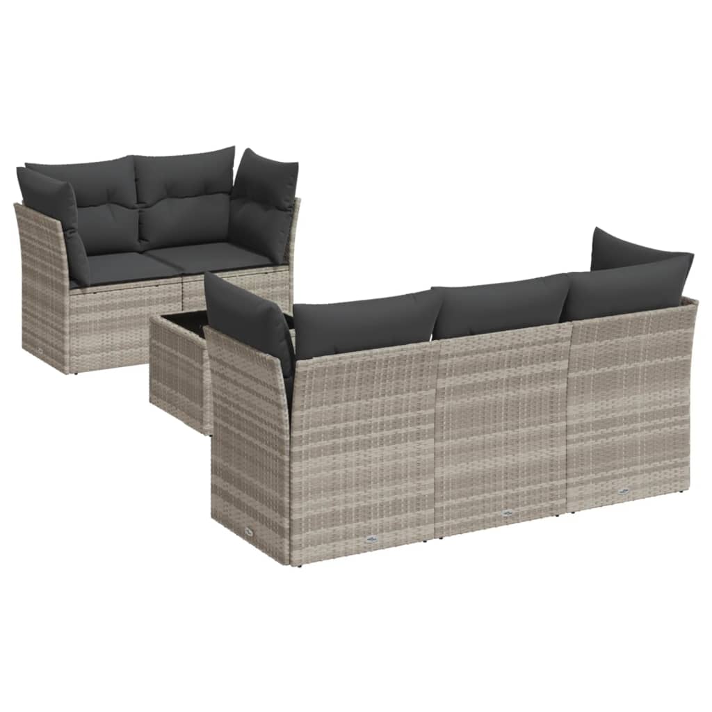 sofasæt til haven 6 dele med hynder polyrattan lysegrå