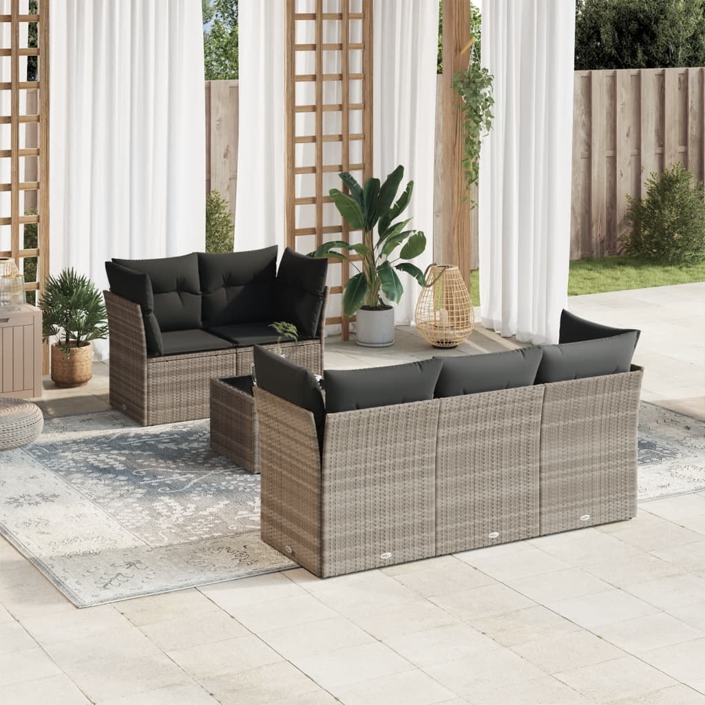 sofasæt til haven 6 dele med hynder polyrattan lysegrå