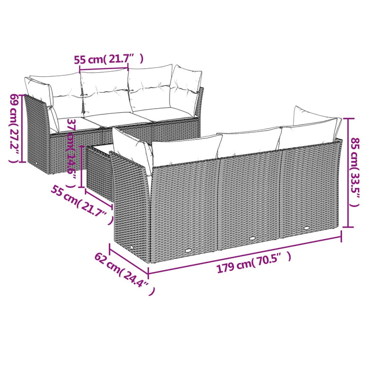 sofasæt til haven 7 dele med hynder polyrattan beige