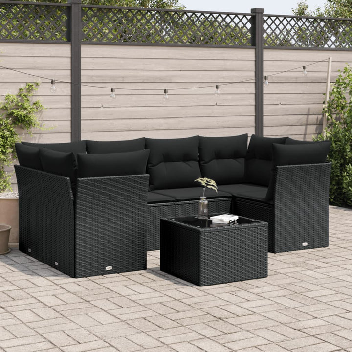 sofasæt til haven 7 dele med hynder polyrattan sort