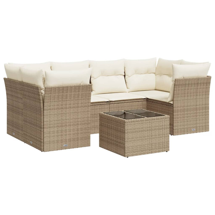 sofasæt til haven 7 dele med hynder polyrattan beige