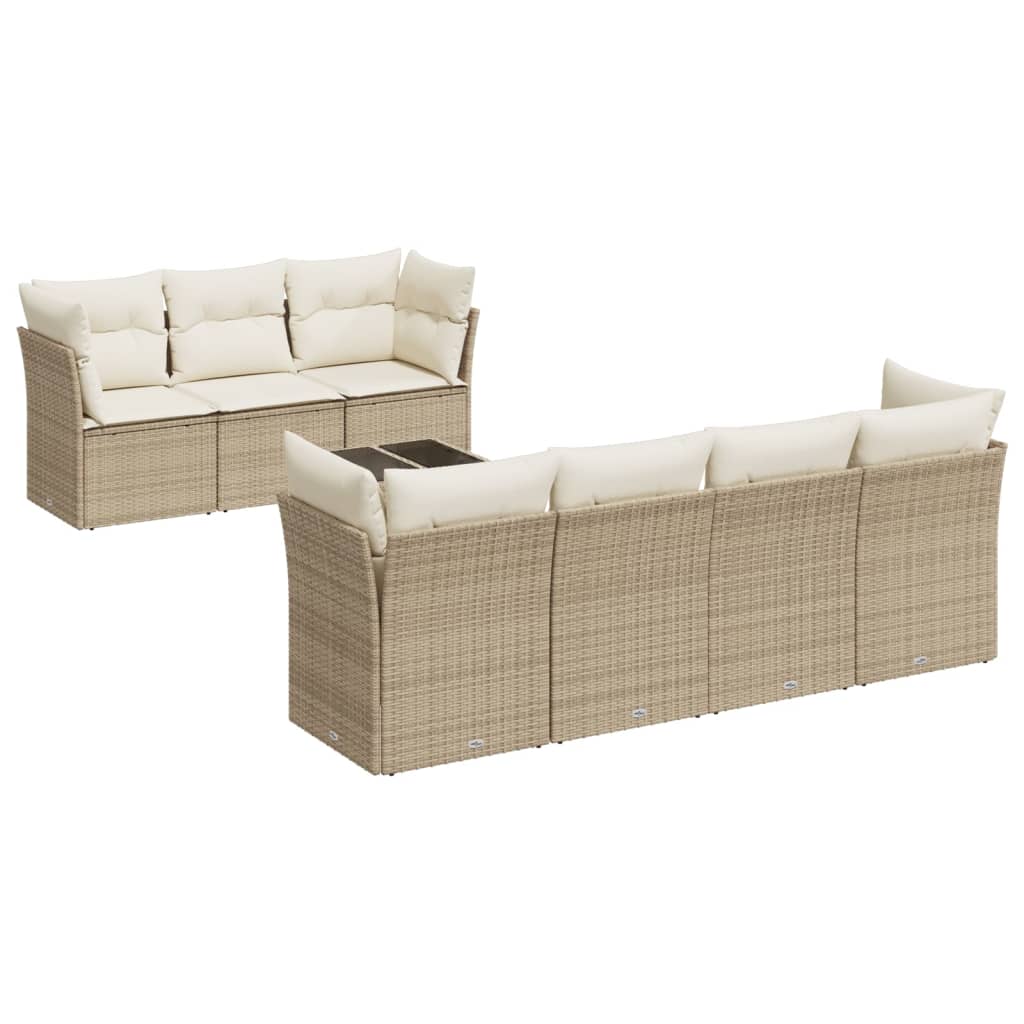sofasæt til haven 8 dele med hynder polyrattan beige