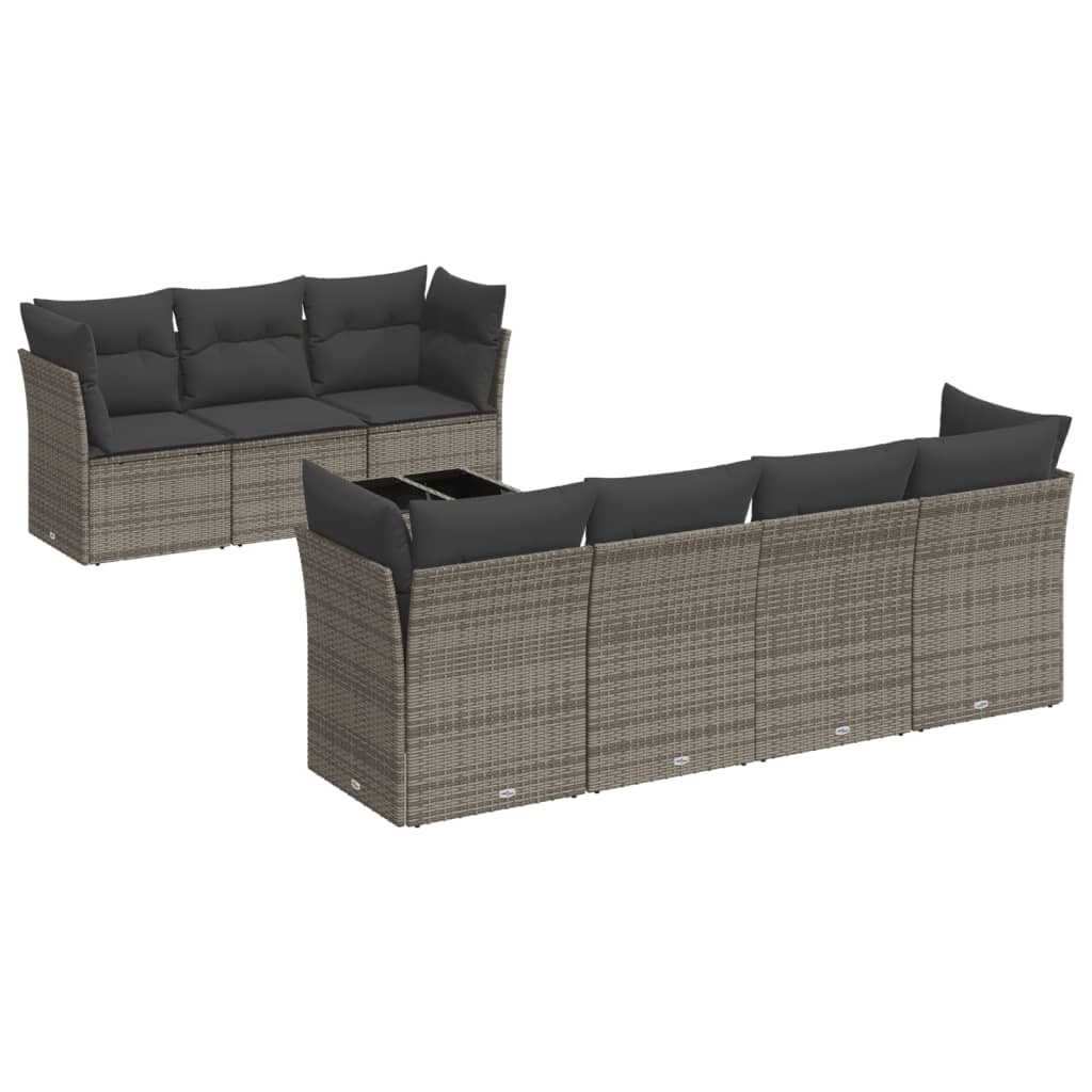 sofasæt til haven 8 dele med hynder polyrattan grå