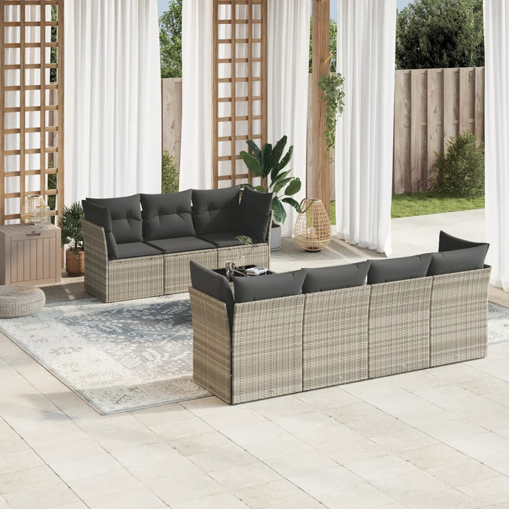 sofasæt til haven 8 dele med hynder polyrattan lysegrå