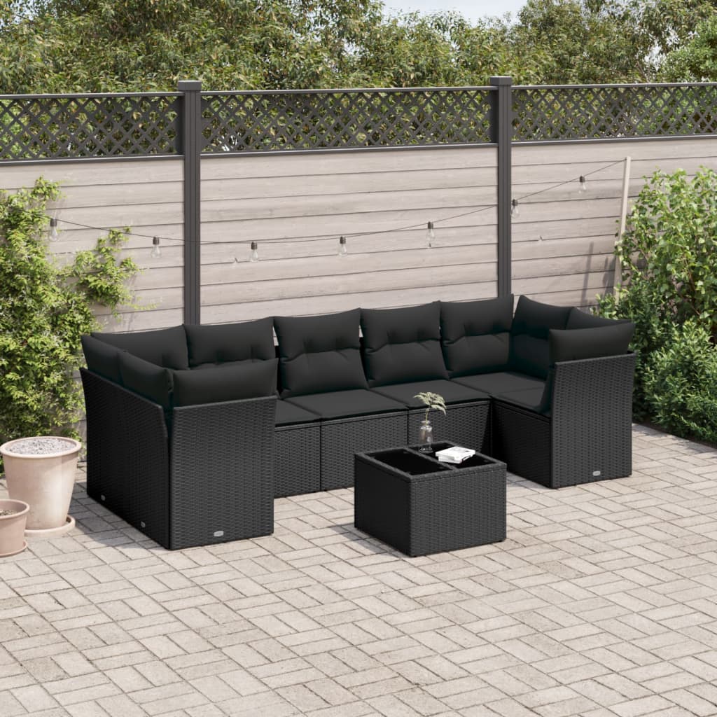 sofasæt til haven 8 dele med hynder polyrattan sort