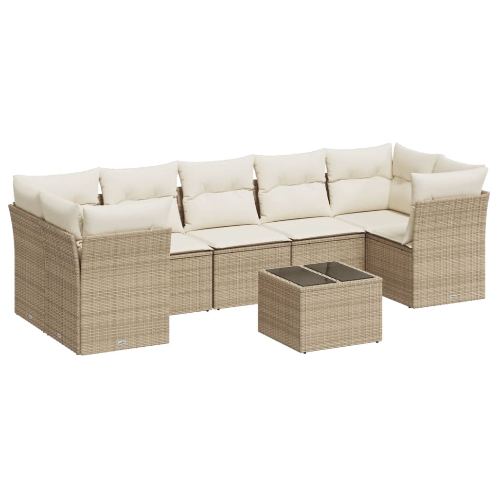 sofasæt til haven 8 dele med hynder polyrattan beige