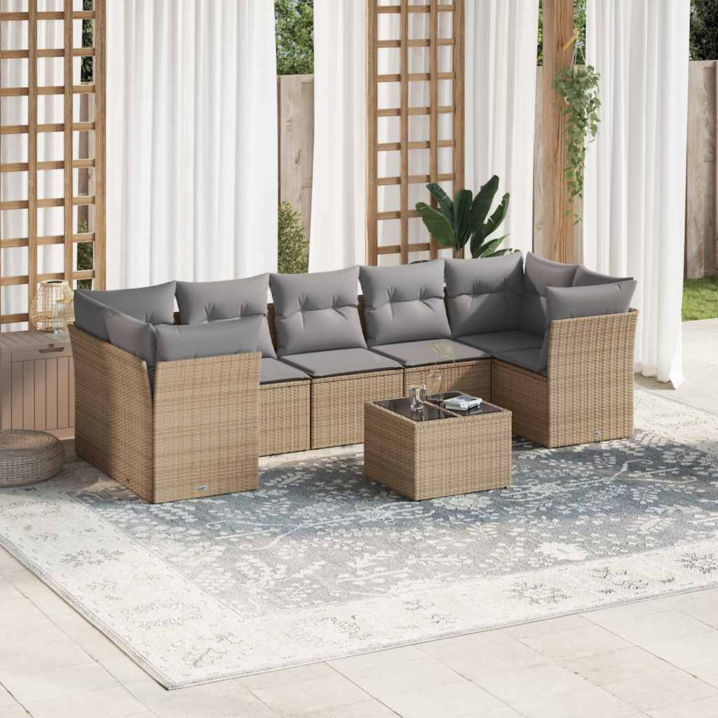 sofasæt til haven 8 dele med hynder polyrattan beige