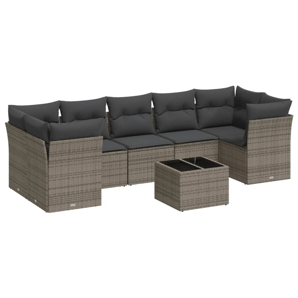 sofasæt til haven 8 dele med hynder polyrattan grå