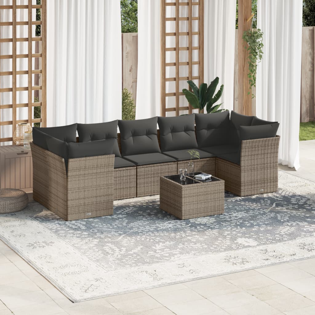 sofasæt til haven 8 dele med hynder polyrattan grå