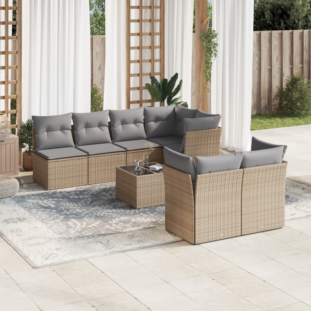 sofasæt til haven 8 dele med hynder polyrattan beige