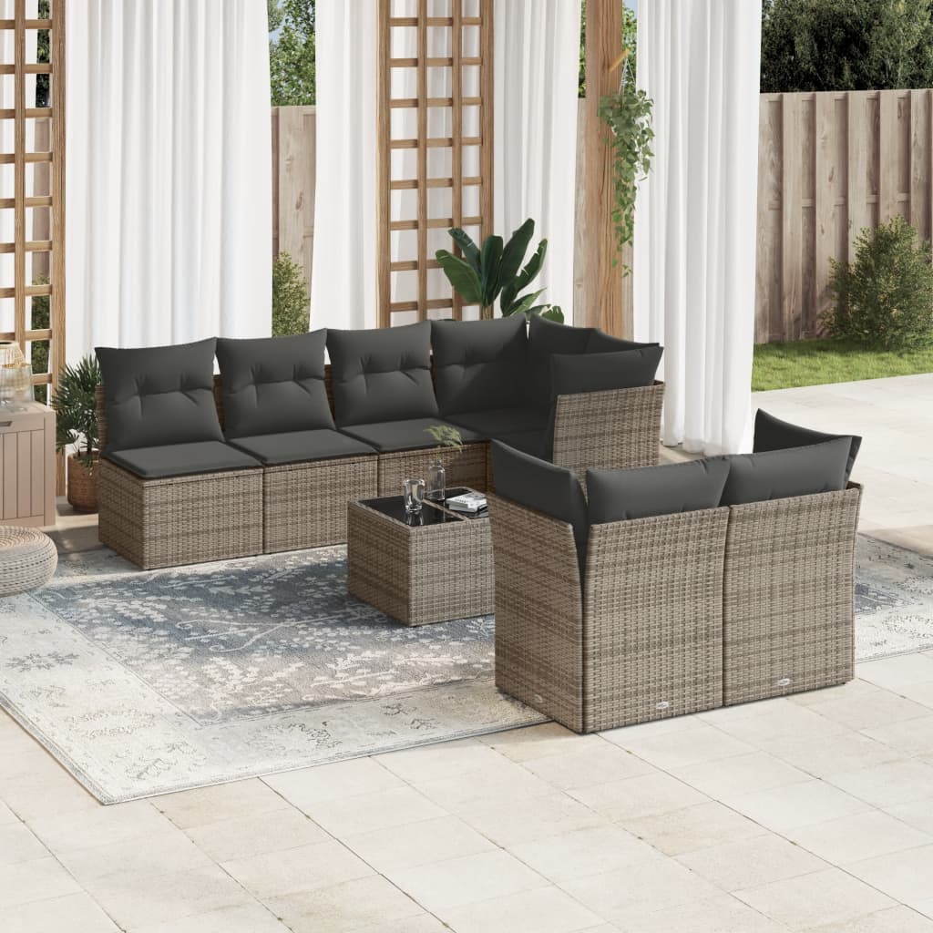 sofasæt til haven 8 dele med hynder polyrattan grå