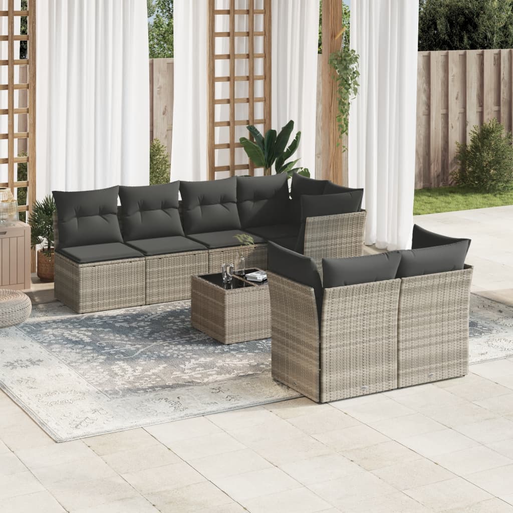 sofasæt til haven 8 dele med hynder polyrattan lysegrå