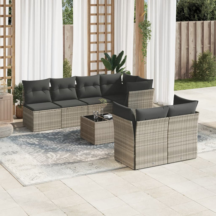 sofasæt til haven 8 dele med hynder polyrattan lysegrå
