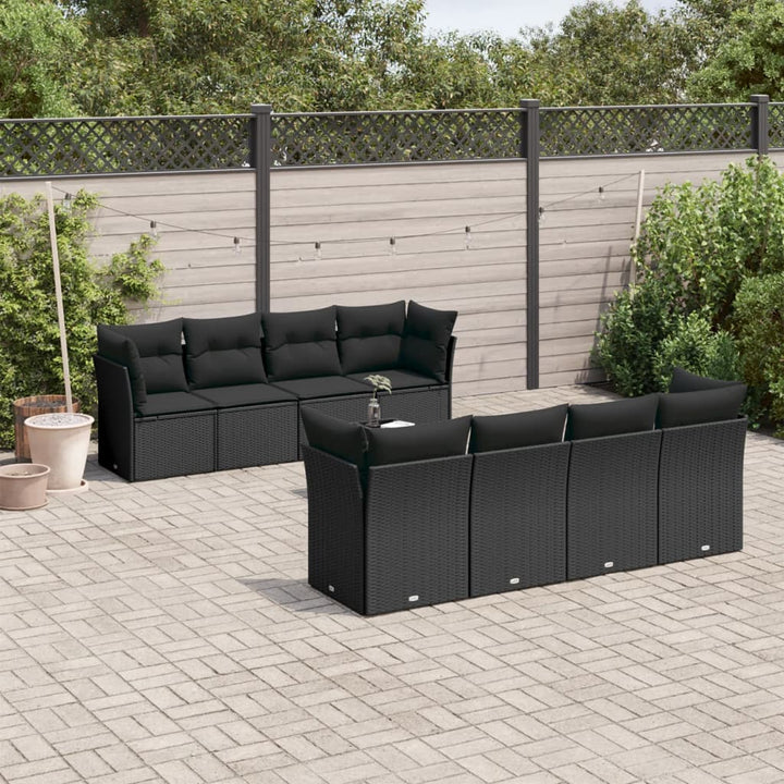 sofasæt til haven 9 dele med hynder polyrattan sort
