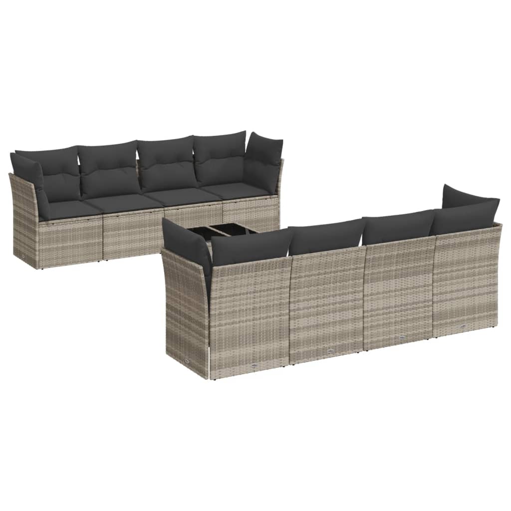 sofasæt til haven 9 dele med hynder polyrattan lysegrå