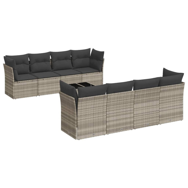 sofasæt til haven 9 dele med hynder polyrattan lysegrå