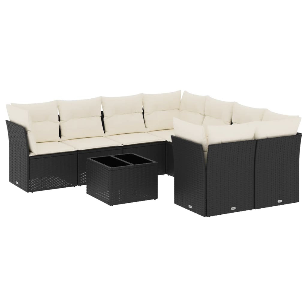 sofasæt til haven 9 dele med hynder polyrattan sort