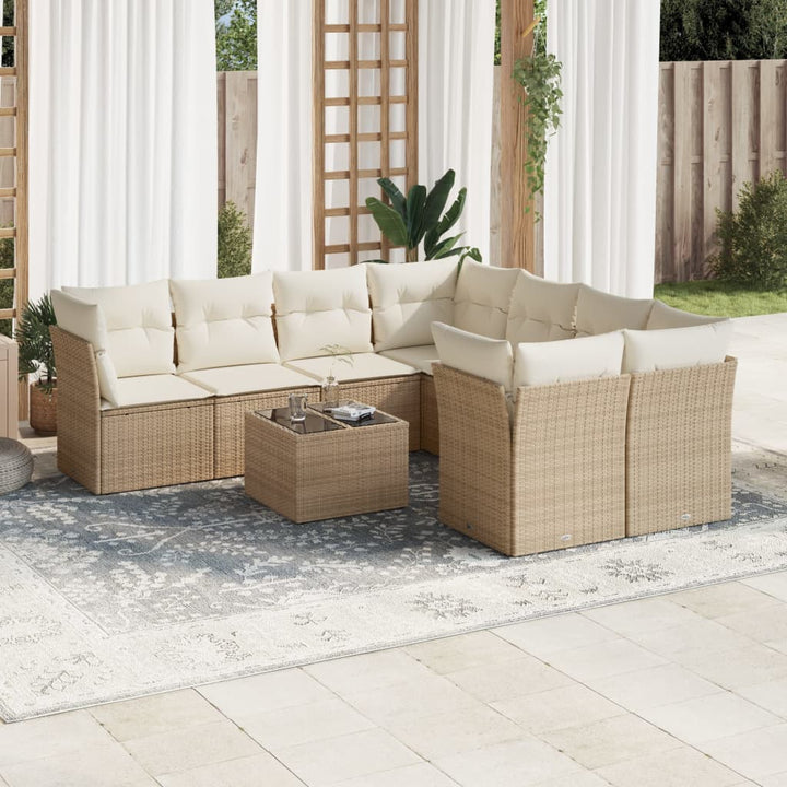 sofasæt til haven 9 dele med hynder polyrattan beige