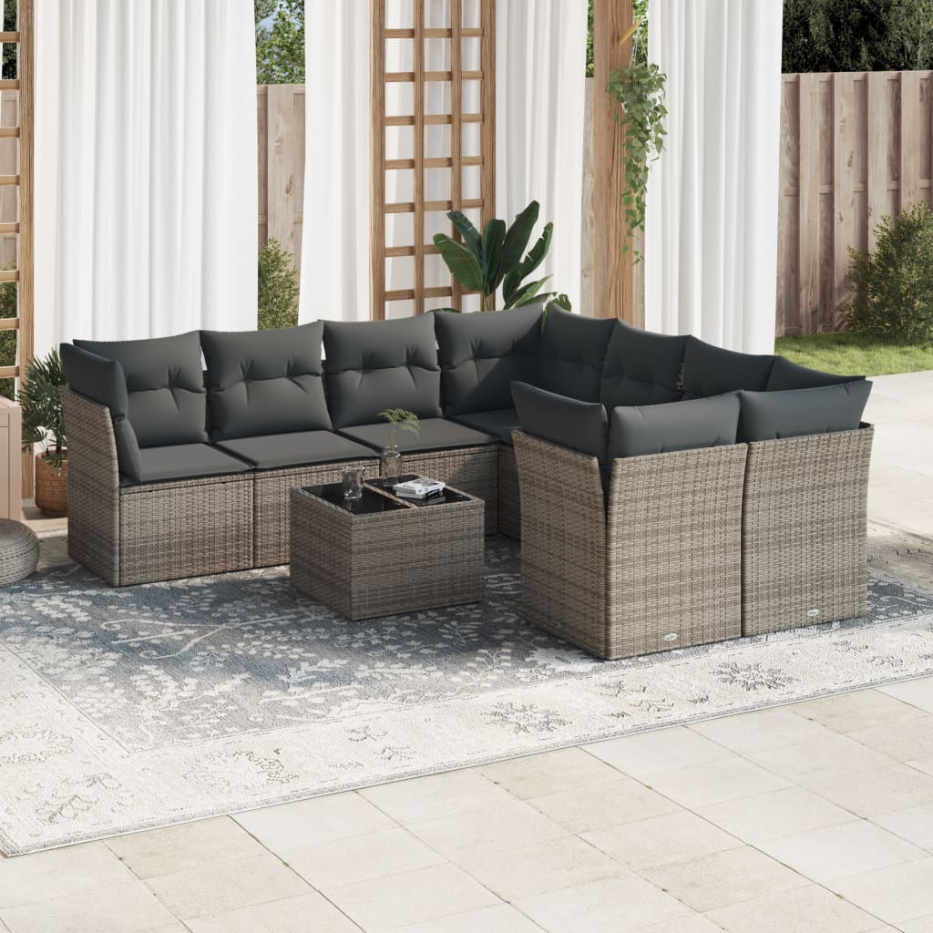 sofasæt til haven 9 dele med hynder polyrattan grå