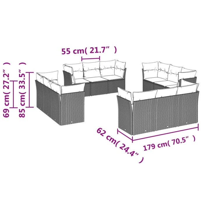 sofasæt til haven 12 dele med hynder polyrattan beige