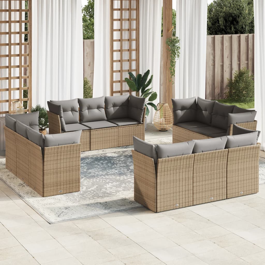 sofasæt til haven 12 dele med hynder polyrattan beige