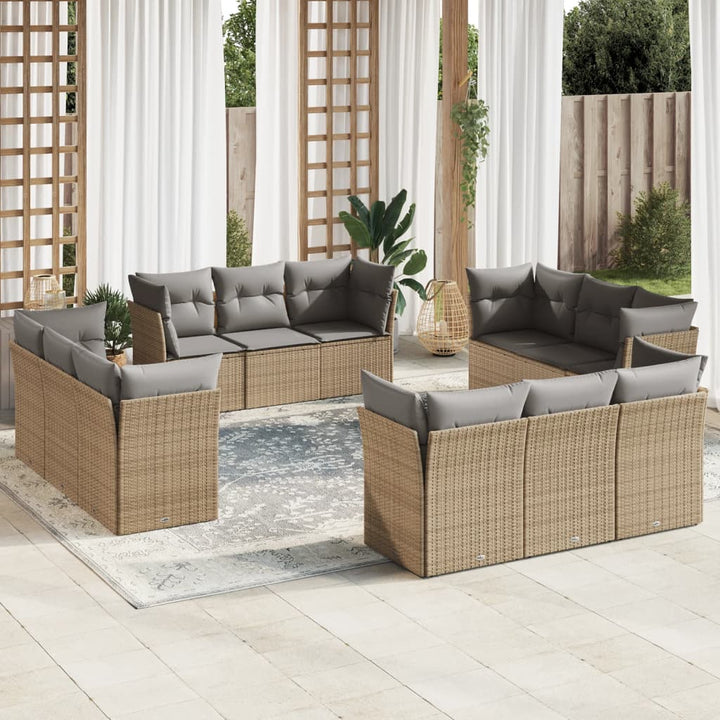sofasæt til haven 12 dele med hynder polyrattan beige