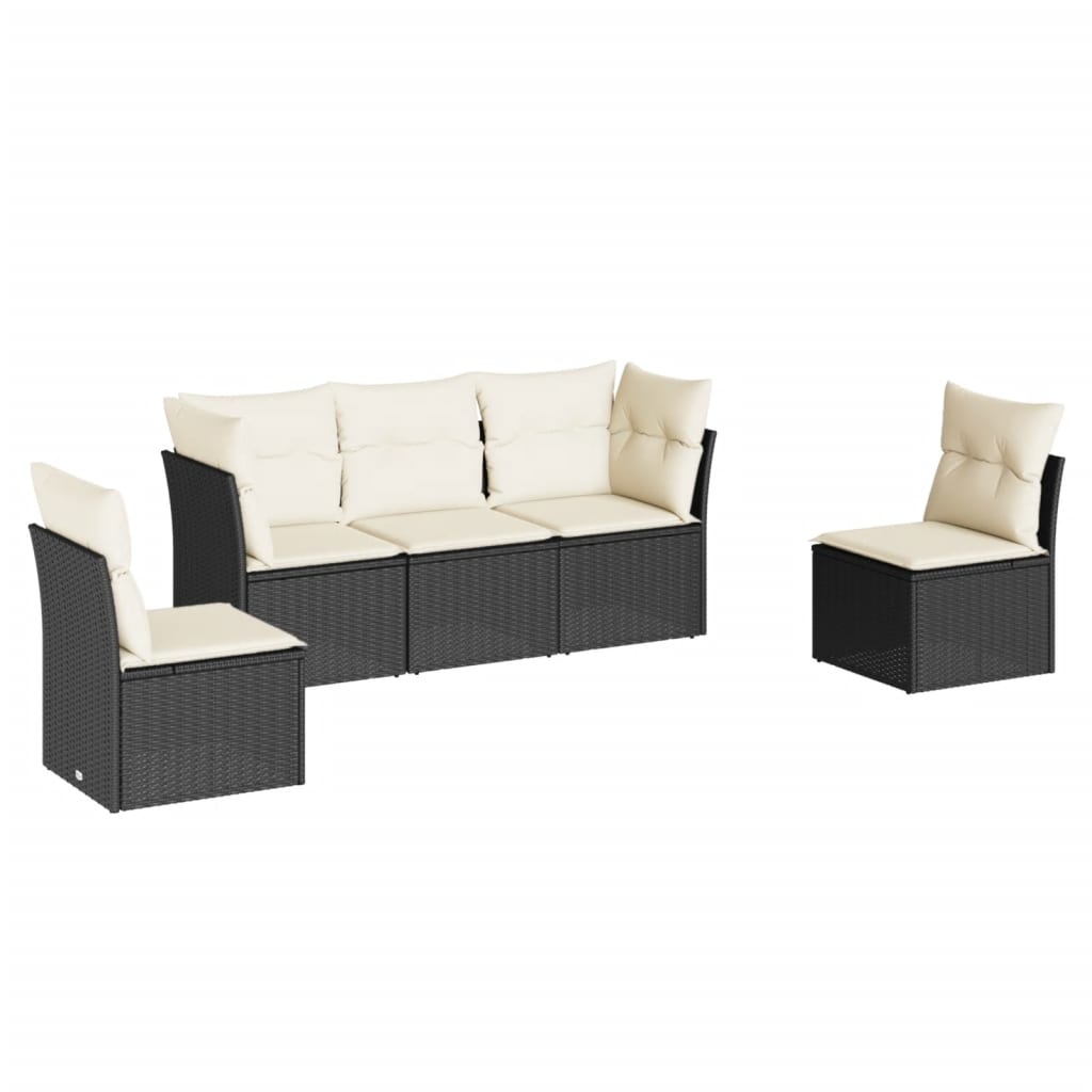 sofasæt til haven 5 dele med hynder polyrattan sort