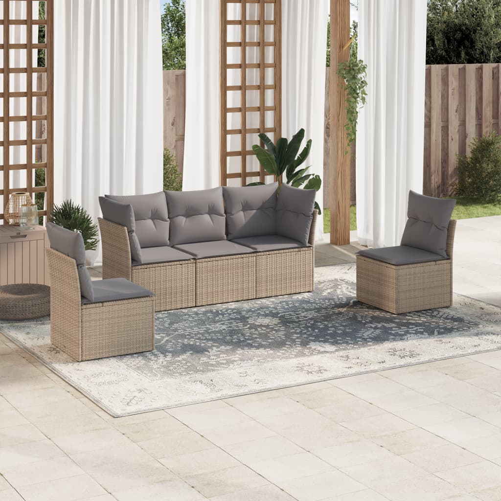 sofasæt til haven 5 dele med hynder polyrattan beige
