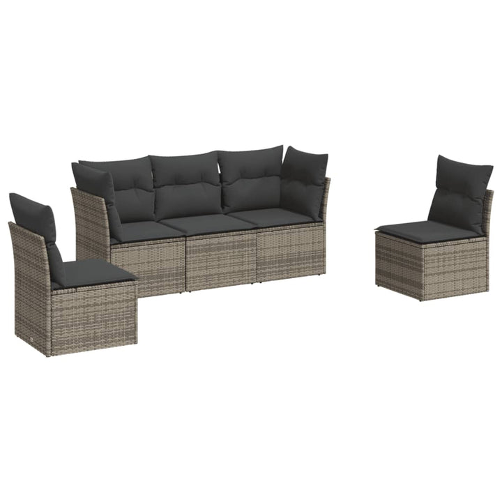 sofasæt 5 dele med hynder polyrattan grå