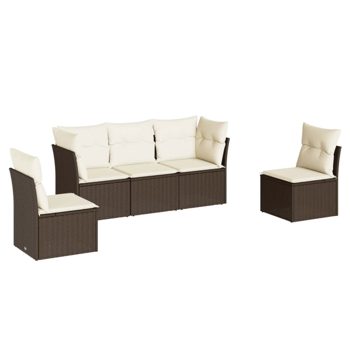 sofasæt til haven 5 dele med hynder polyrattan brun