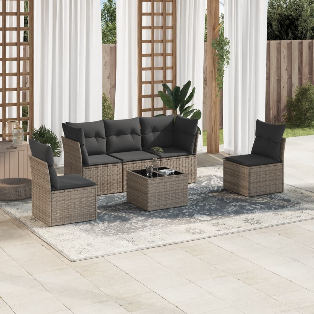sofasæt til haven 6 dele med hynder polyrattan grå