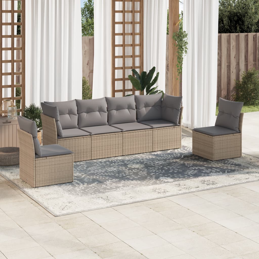 sofasæt til haven 6 dele med hynder polyrattan beige