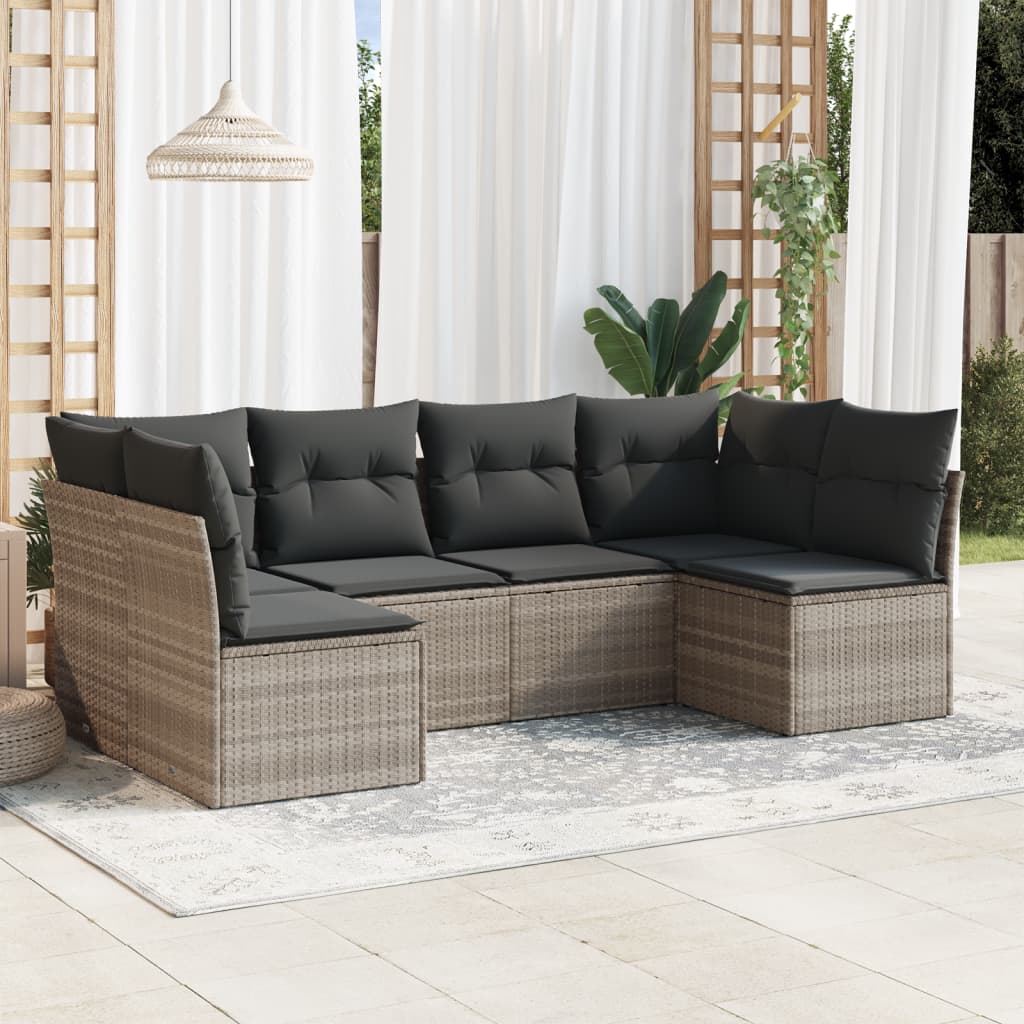 sofasæt til haven 6 dele med hynder polyrattan lysegrå