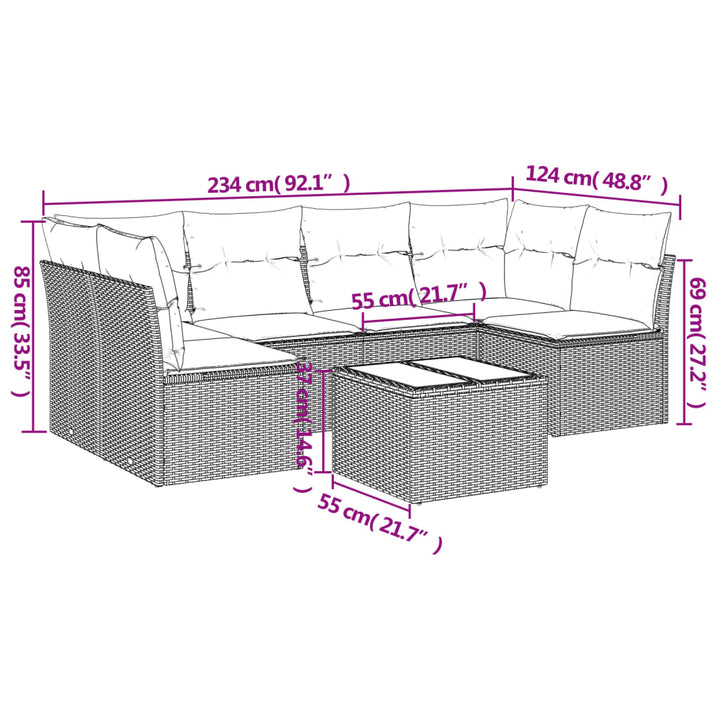 sofasæt til haven 7 dele med hynder polyrattan sort